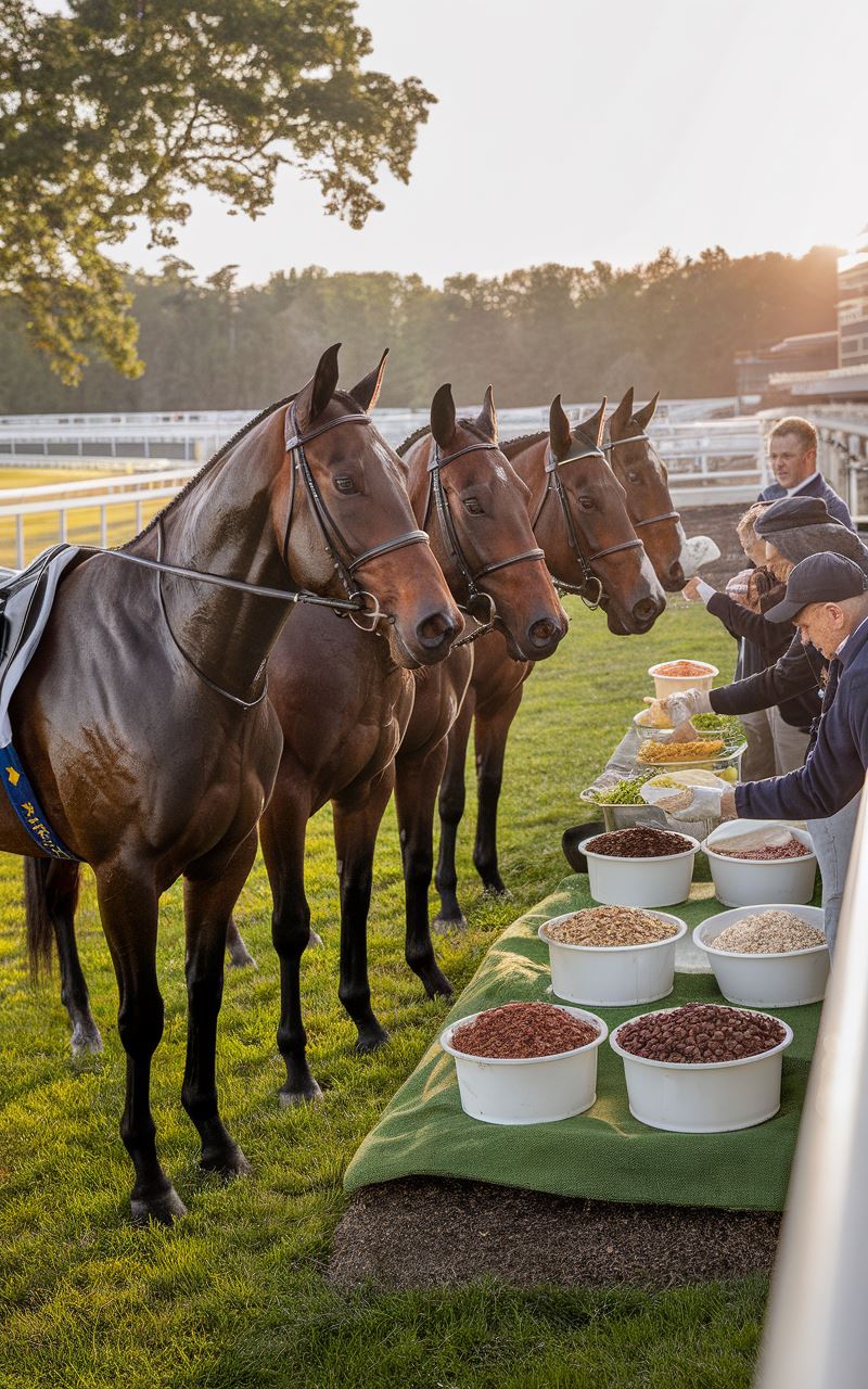 Cheval de course mangeant après l'effort