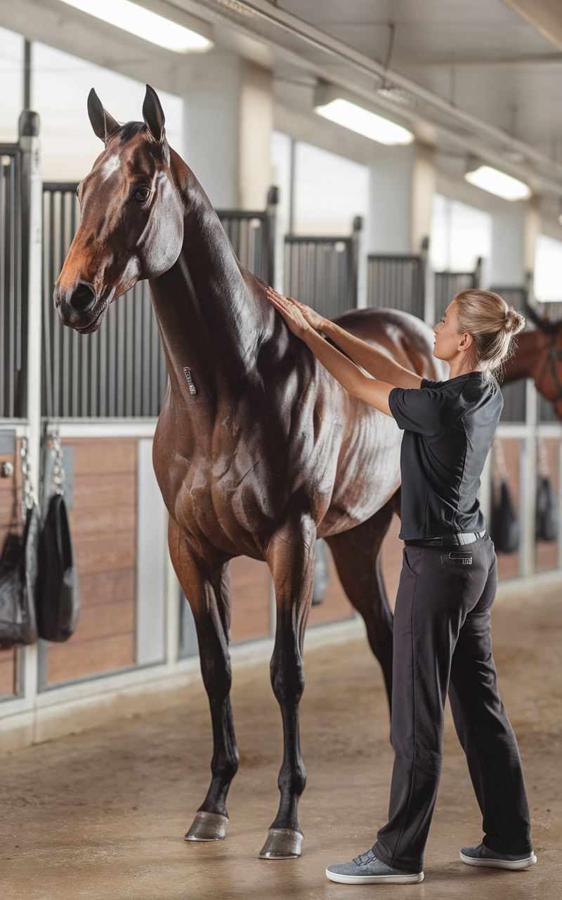 Massage de récupération sur un cheval de course