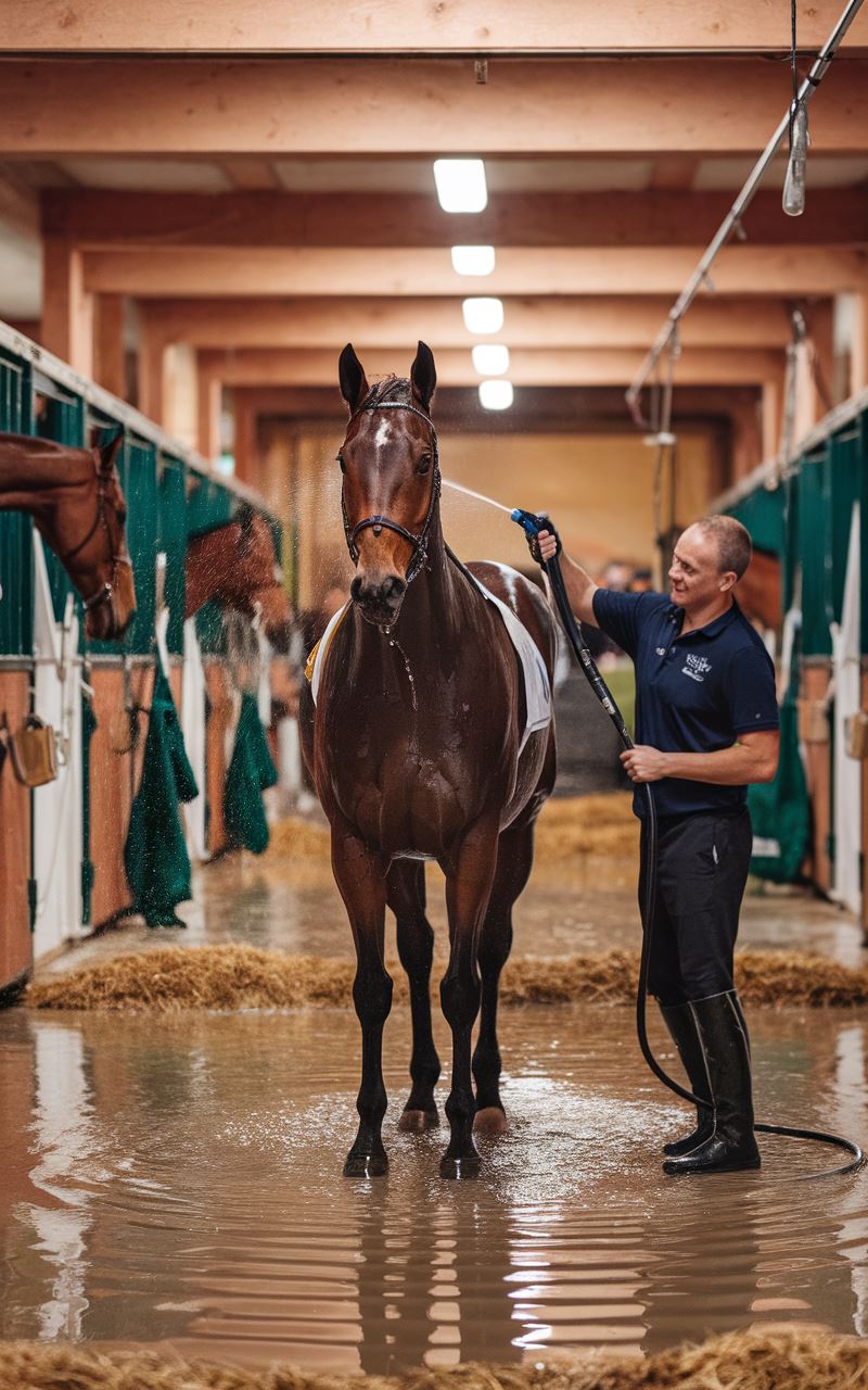 Cheval de course en phase de récupération