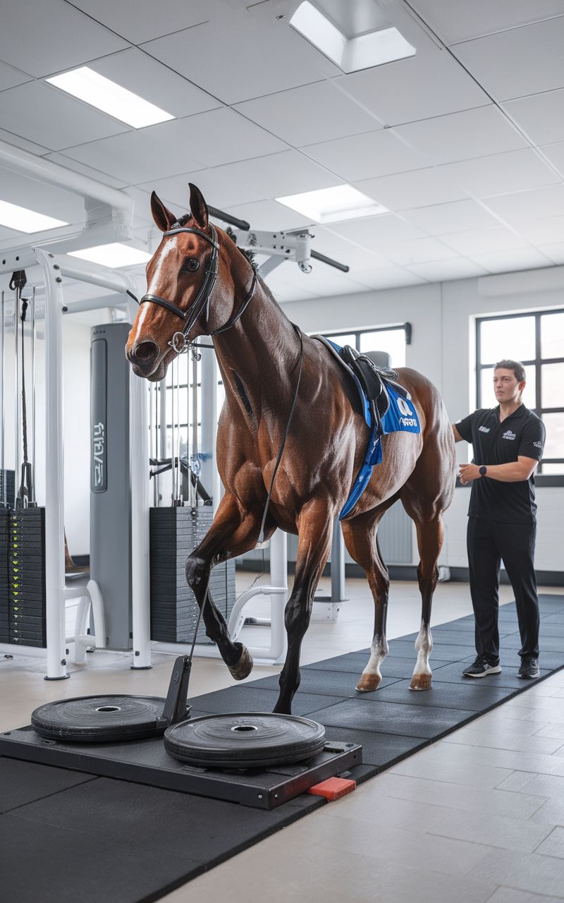 Cheval de course effectuant des exercices de musculation